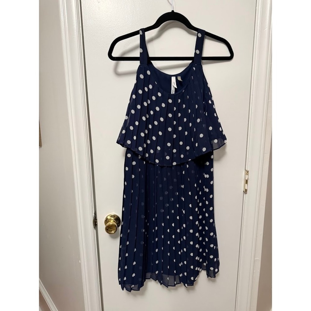 NYCO NWT Womens Navy White Polka Dot Sleeveless Lined Tiered Classic Dress Small